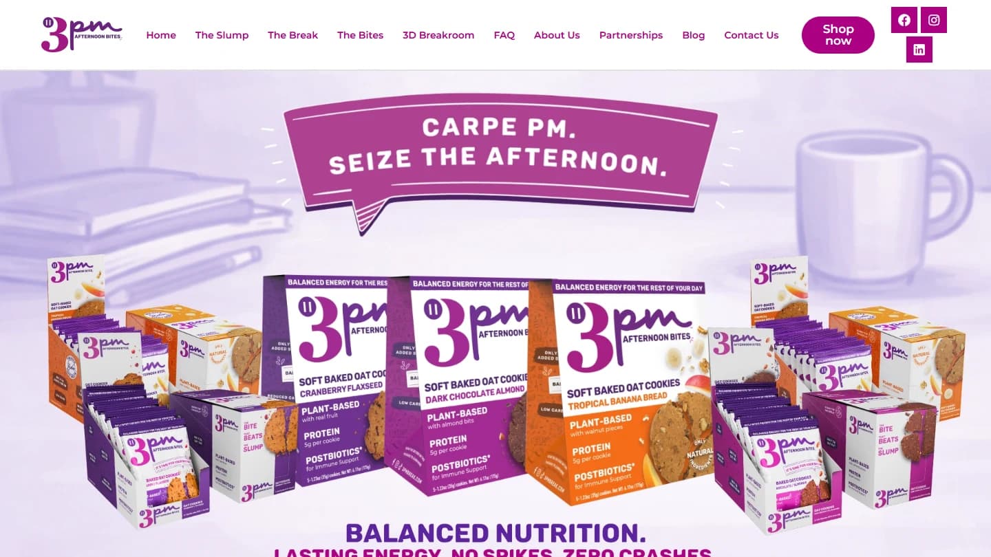 3PM Breakroom website with its current cookie range